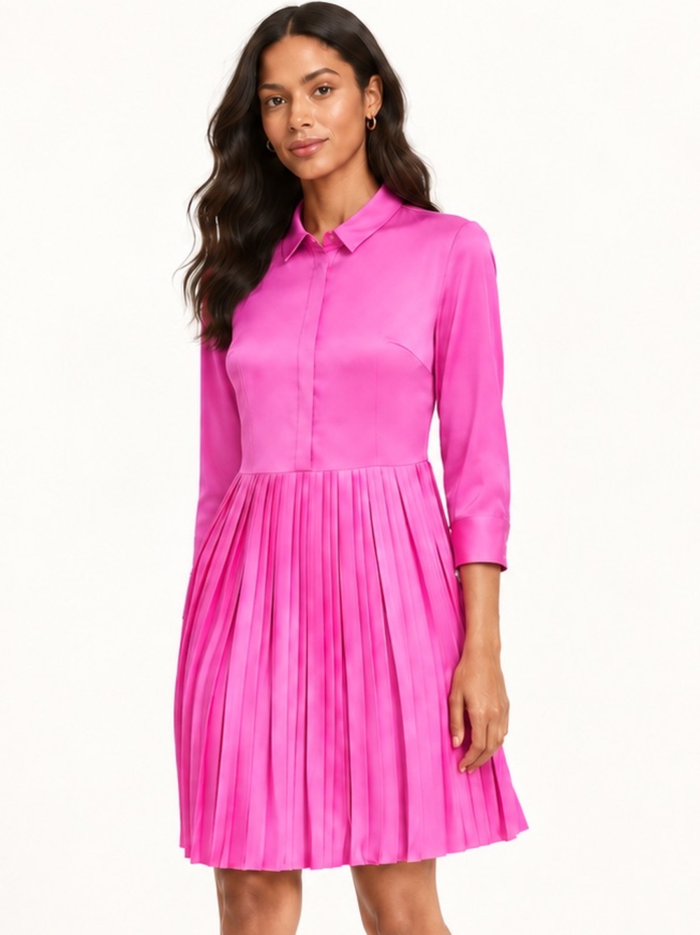 Banana Republic Pleat-Skirt Shirtdress Neon Hibiscus Pink Size 4